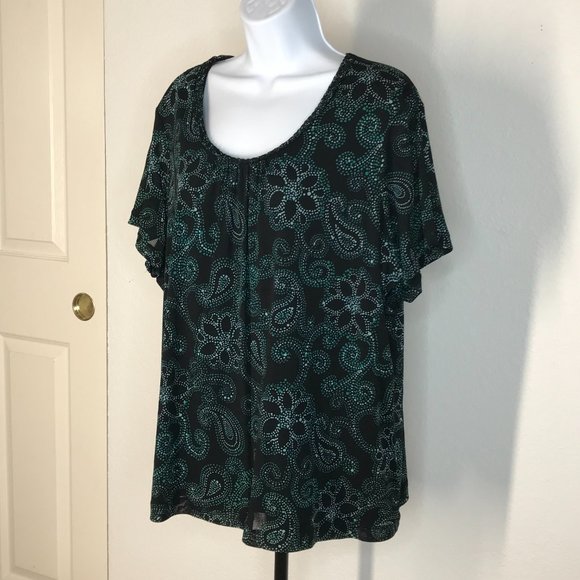 🪻Croft & Barrow S/S Blouse | Black/Green | Size 3X - Picture 3 of 11